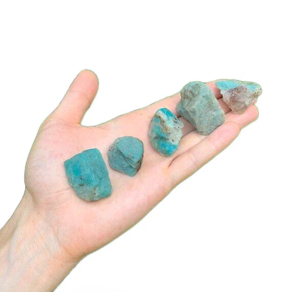 Reverse side of Grade AA Amazonite raw stone, showing natural banding.