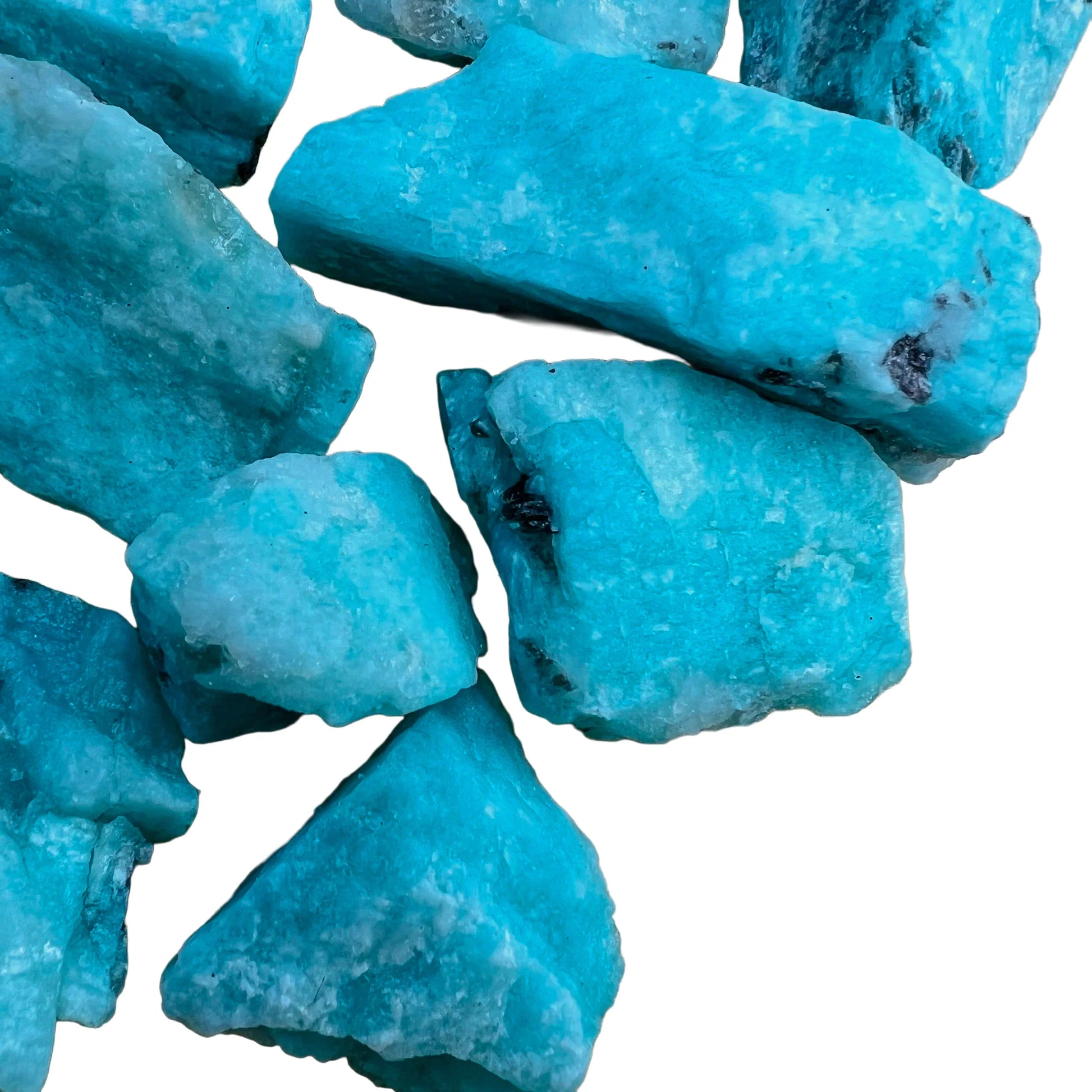 Back view of blue Amazonite raw stone, from Amboasitra, Madagascar, kept near for Stress Relief and Emotional Healing.