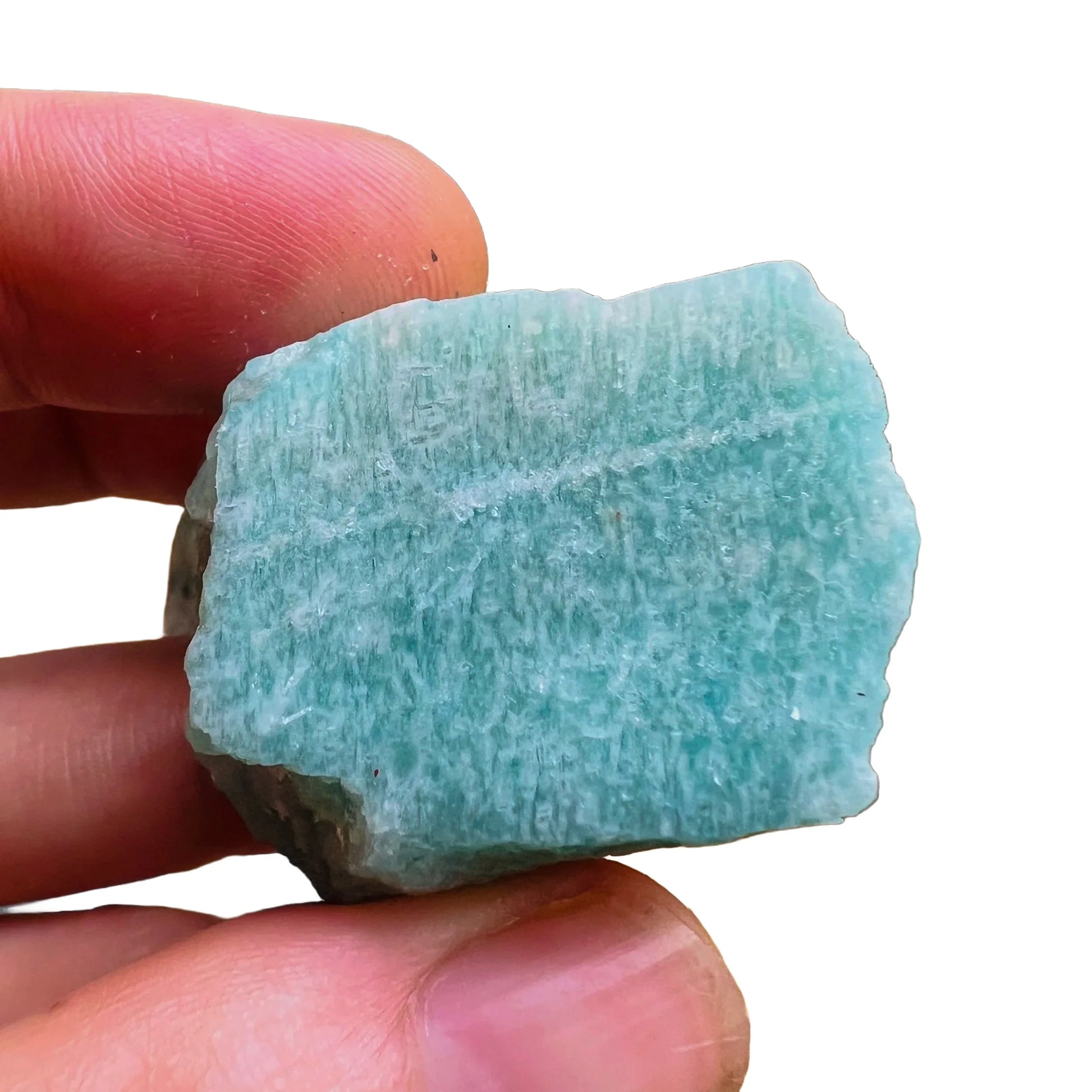 Detail shot of Grade A Amazonite raw under natural light