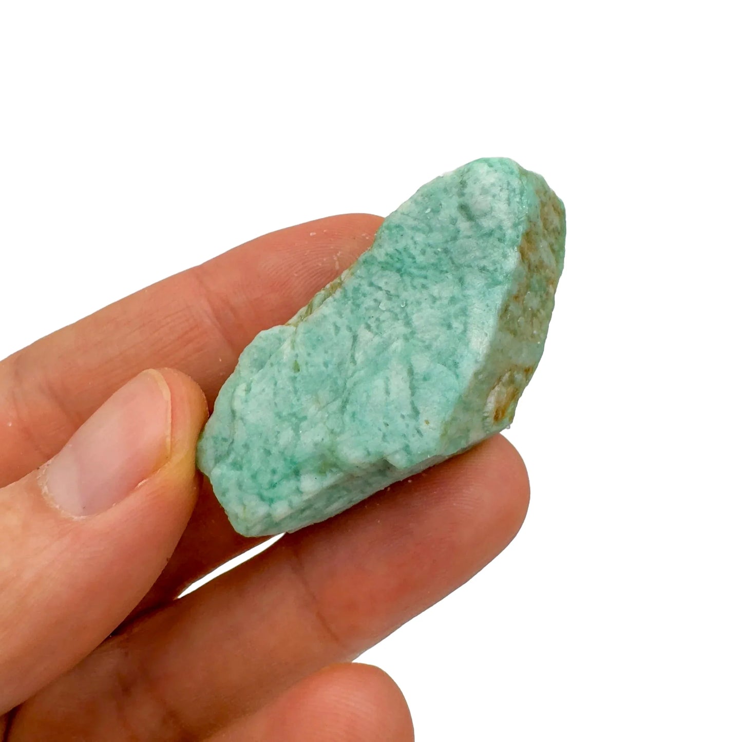 Back view of Grade A Amazonite raw showing natural surface