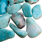 Bird's-eye view of blue Amazonite tumbled stone, traditionally used for Stress Relief, Madagascar-sourced.