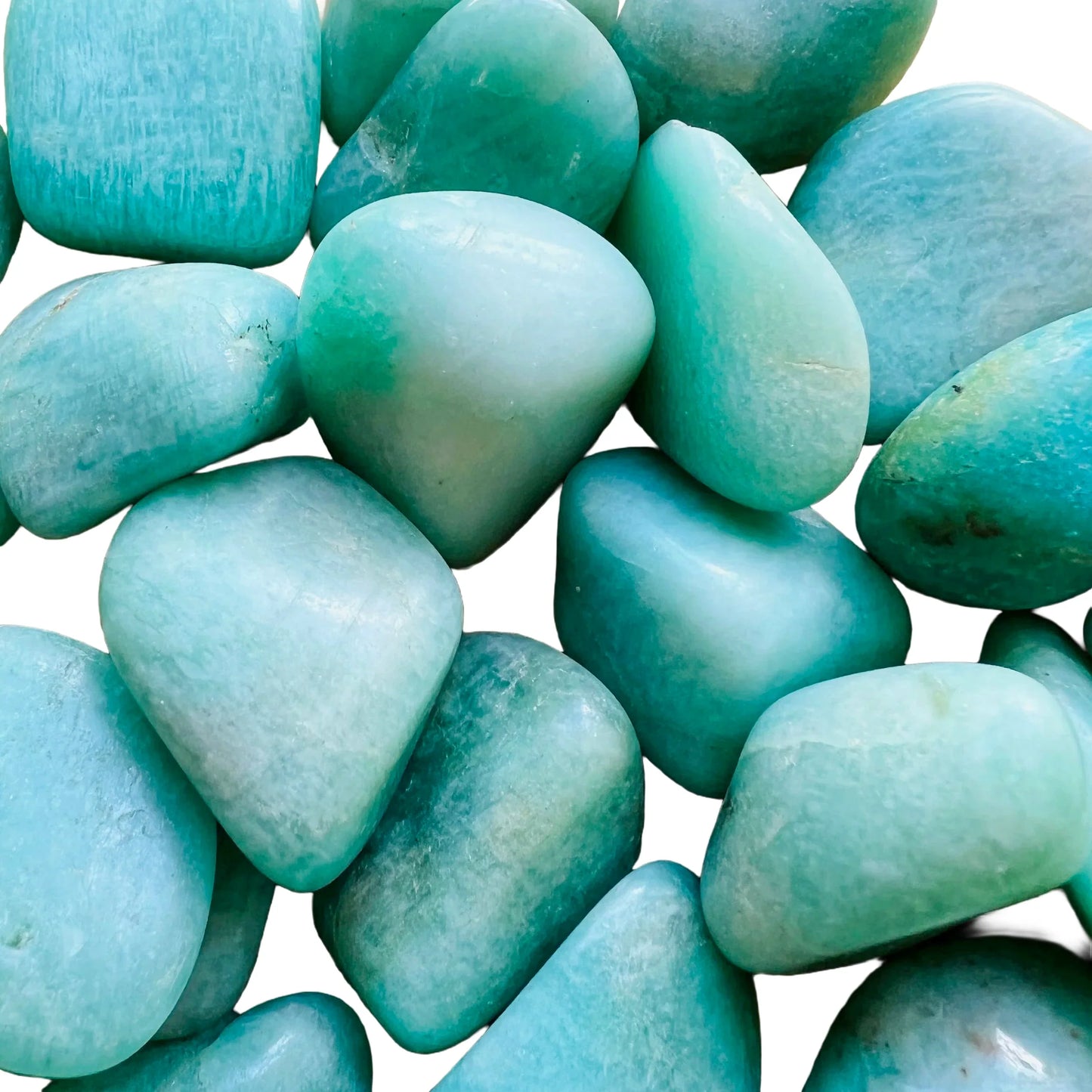 Bottom side of blue Amazonite tumbled stone, Brazil-sourced.