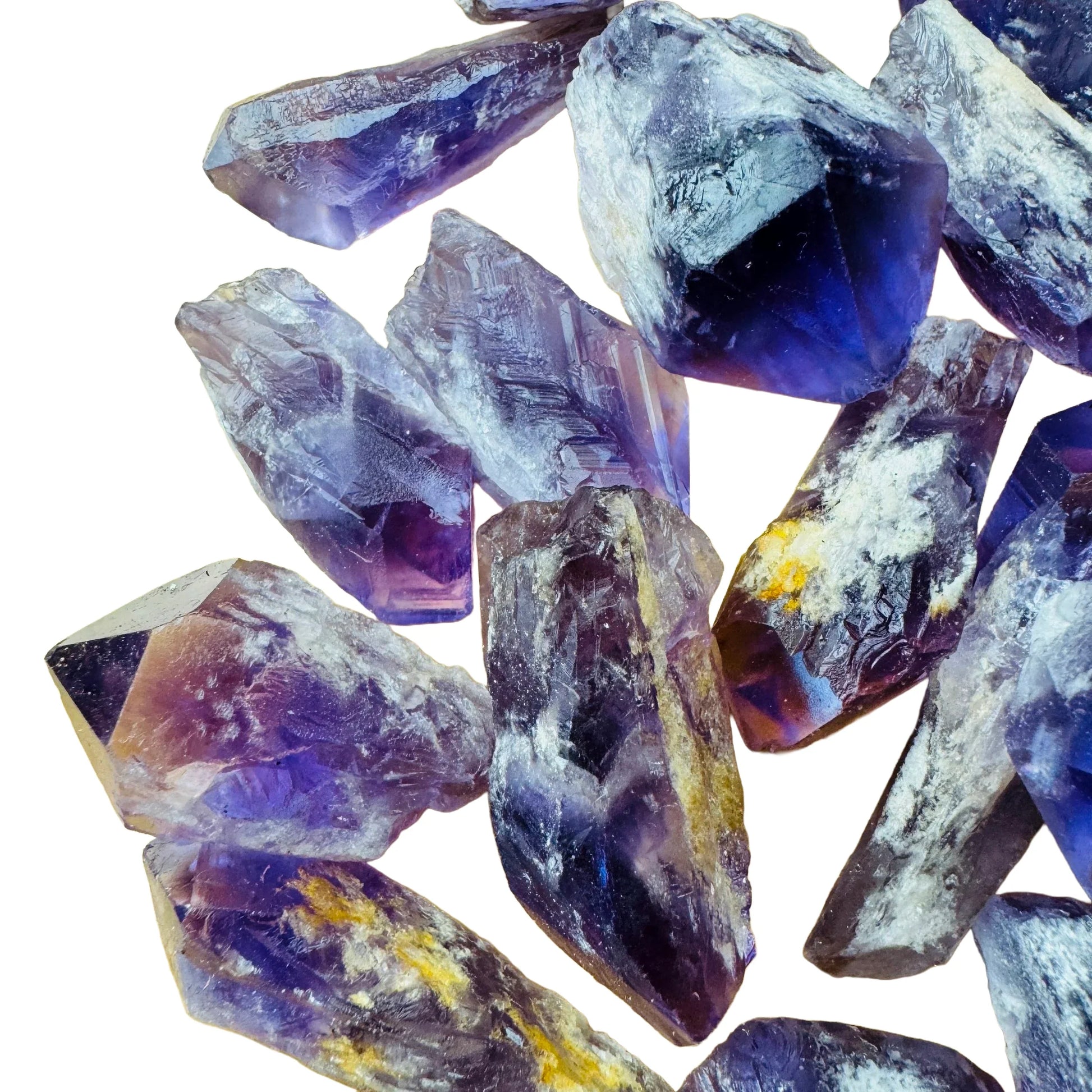 Underside detail of Amethyst raw point, sourced from Brazil, showing raw matrix.