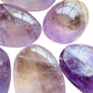 Top-side view of Amethyst palm stone, showing translucent edges.