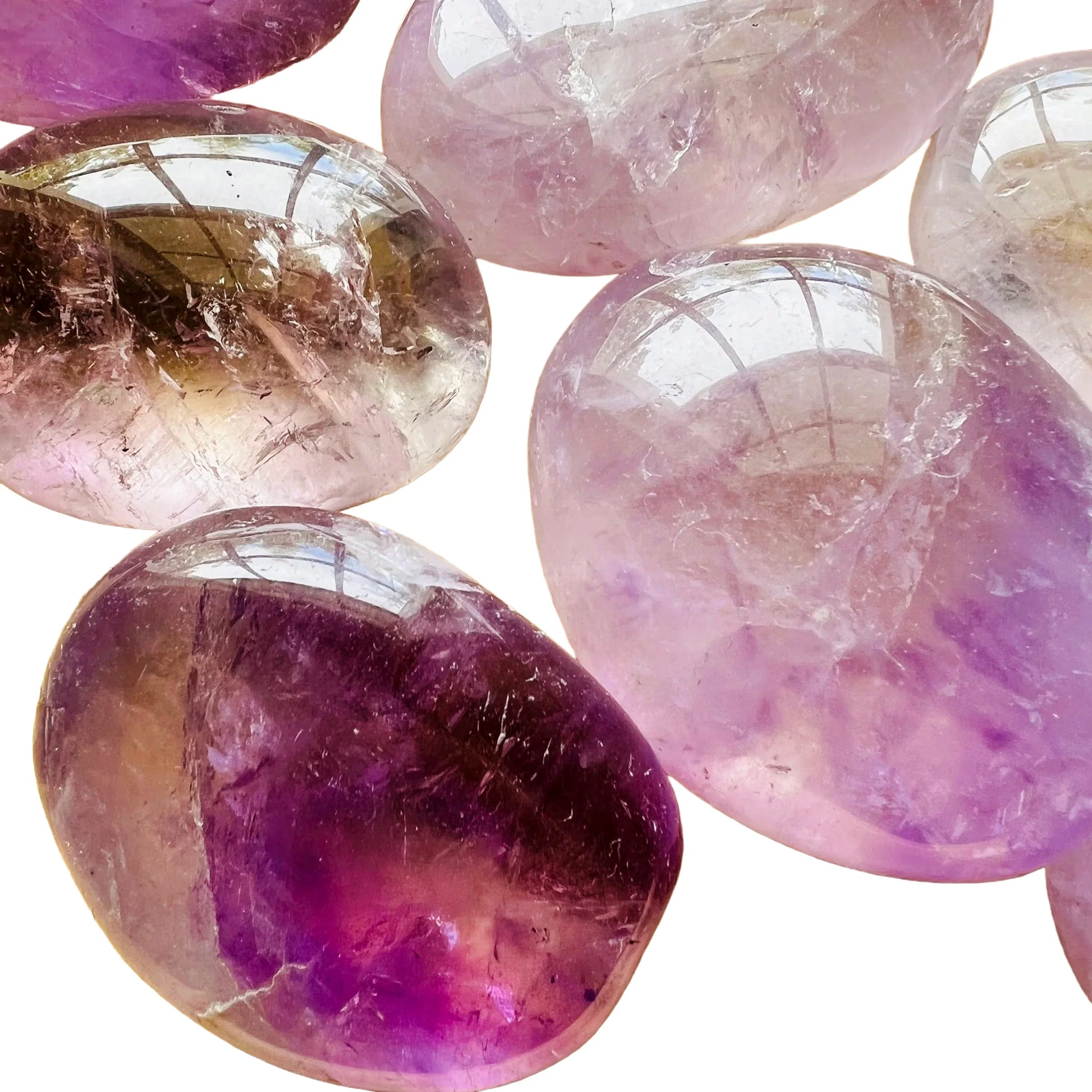 Bottom side of Amethyst palm stone, showing natural sheen.
