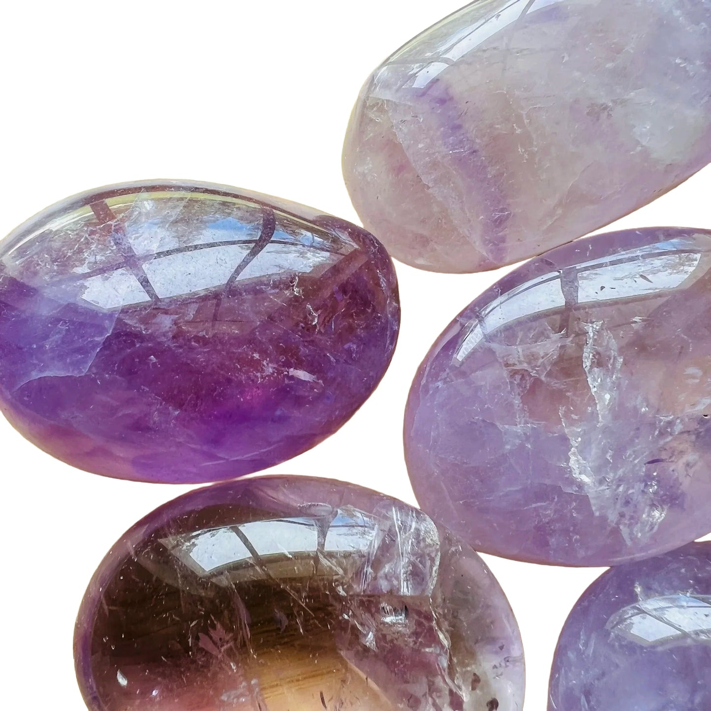 Daylight view of a Amethyst palm stone for Stress Relief.