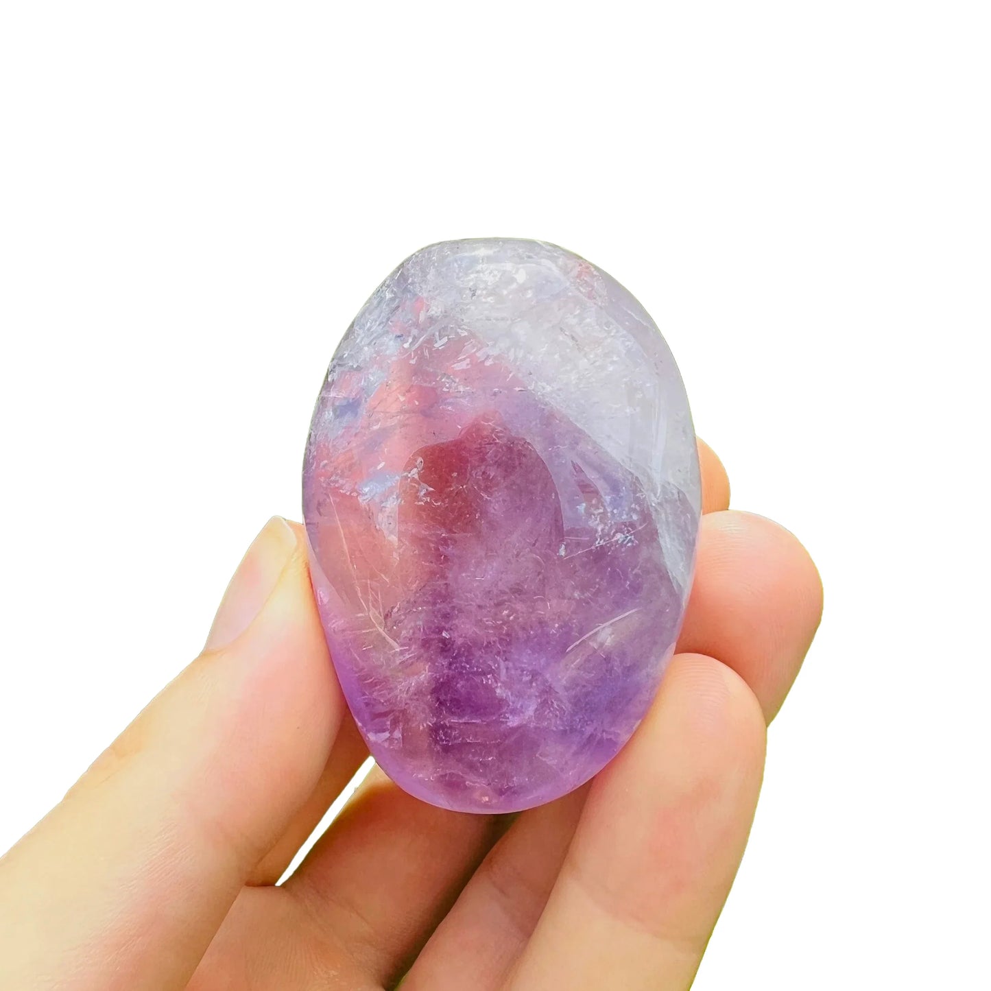 Detail shot of Grade AA Amethyst palm stone under natural light