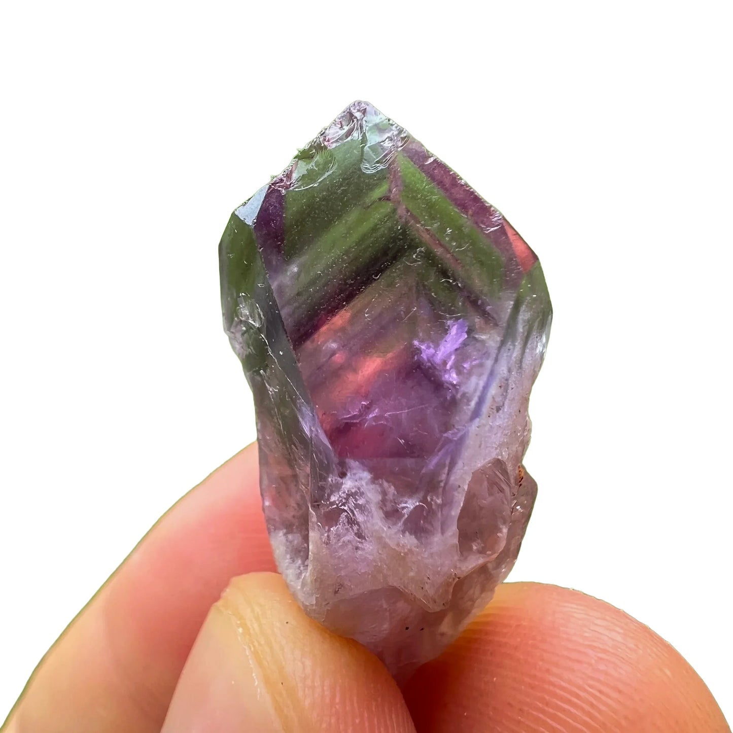 Edge-on view of Amethyst raw point, showing subtle veining, from Southern Province, Zambia.