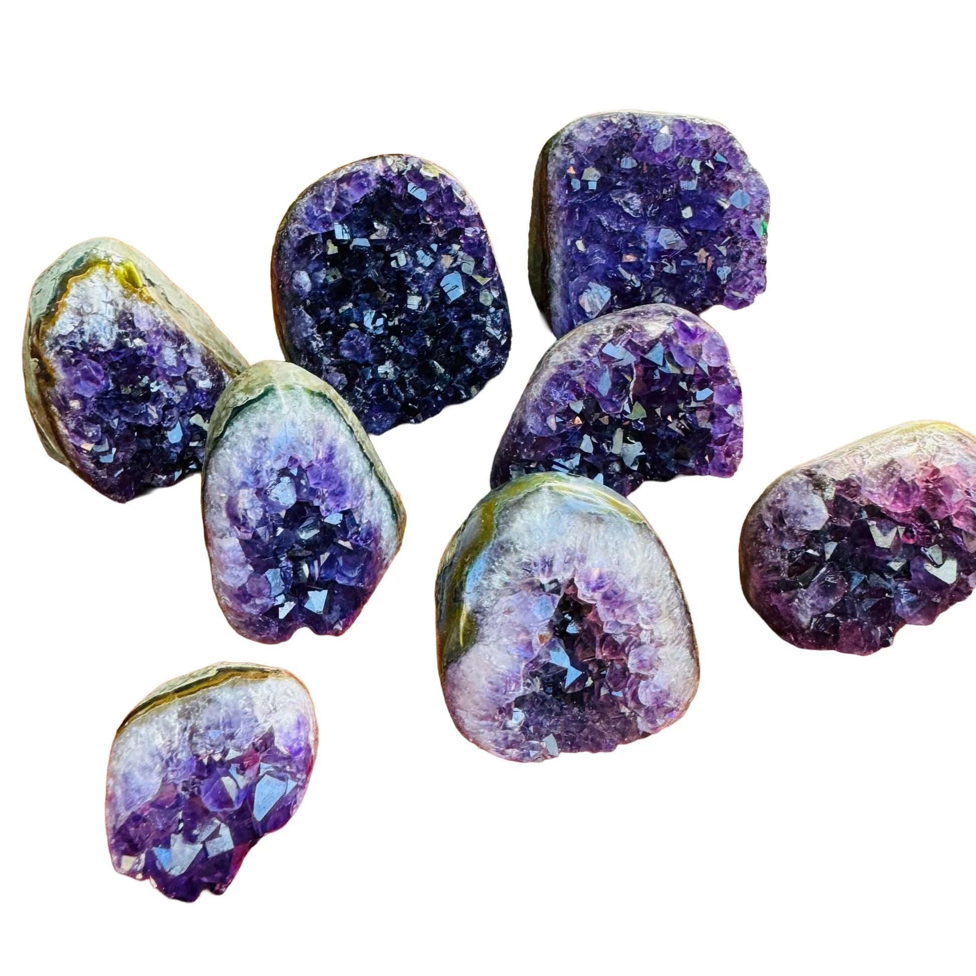 Bird's-eye view of Amethyst raw geode, showing natural color depth, hand-selected from Artigas, Uruguay.