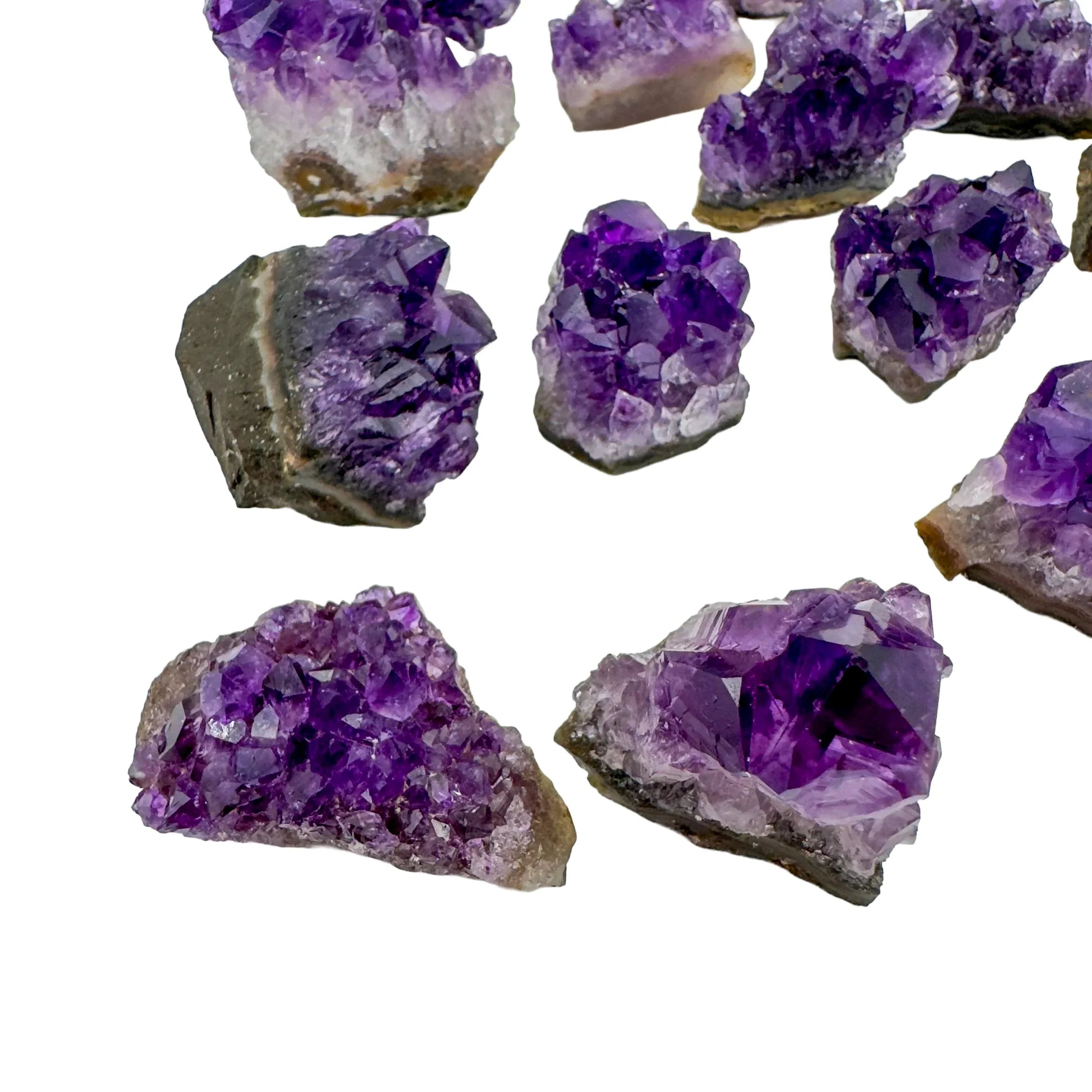 Top-side view of Grade AA Amethyst specimen, showing open form, often kept for Stress Relief.