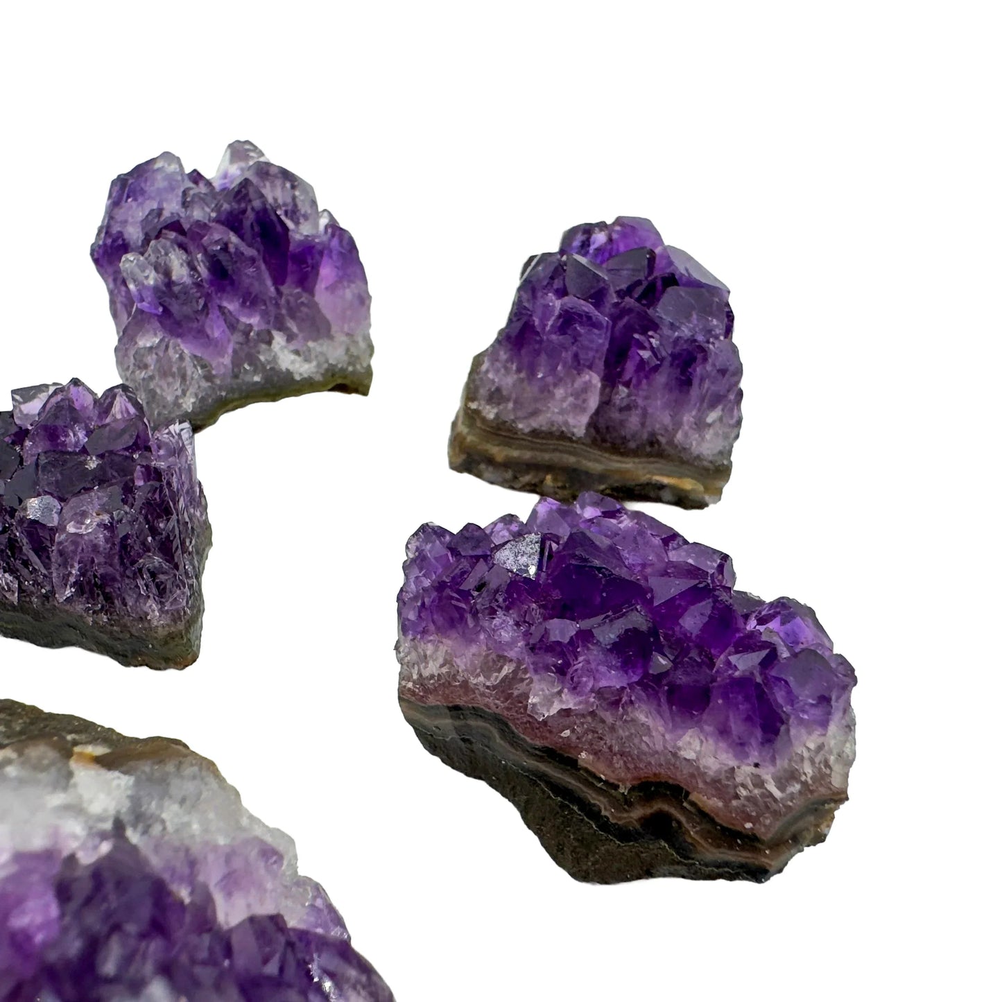 Daylight view of a Amethyst specimen held against natural backdrop.
