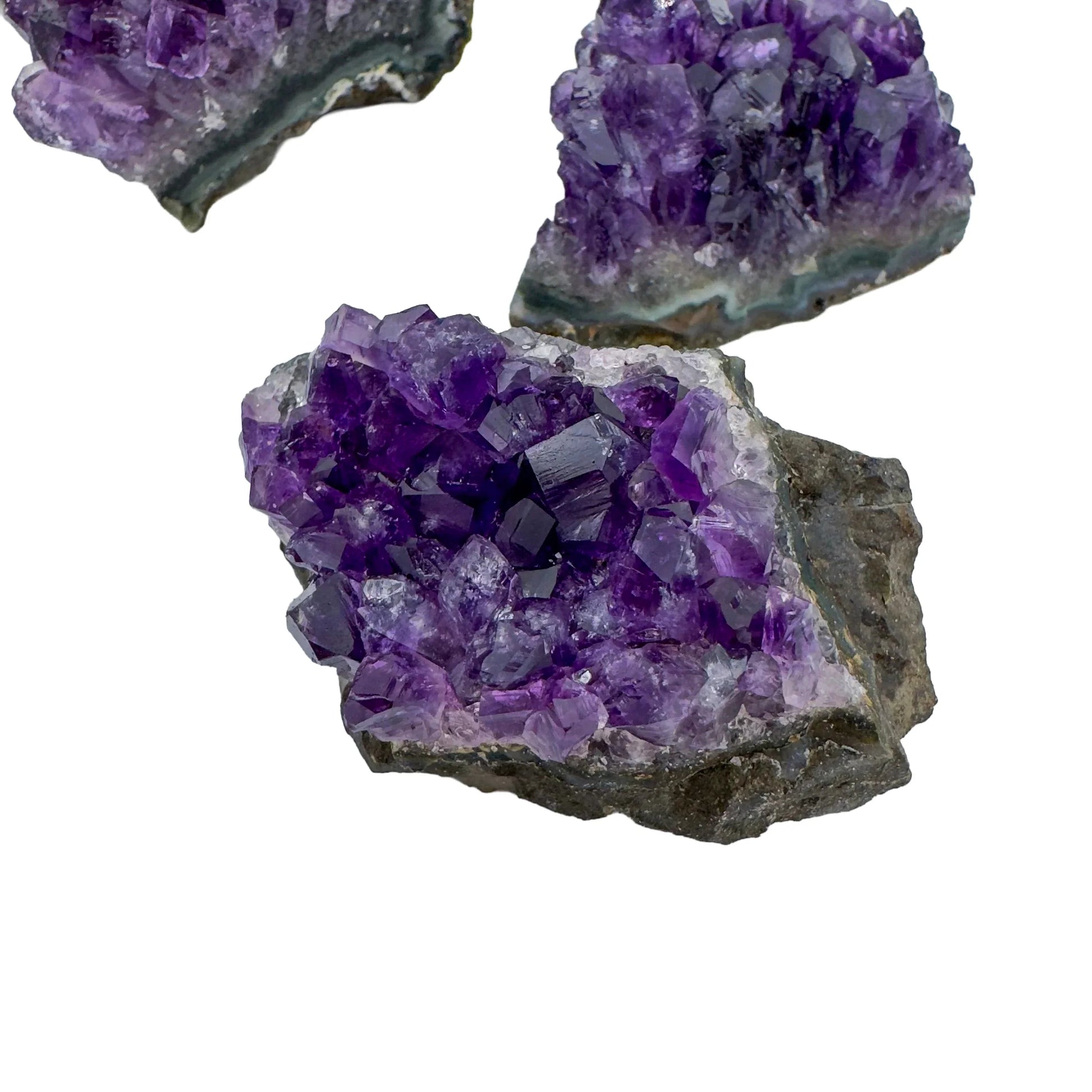 Side perspective of Amethyst specimen, sourced from Uruguay, to support Stress Relief.
