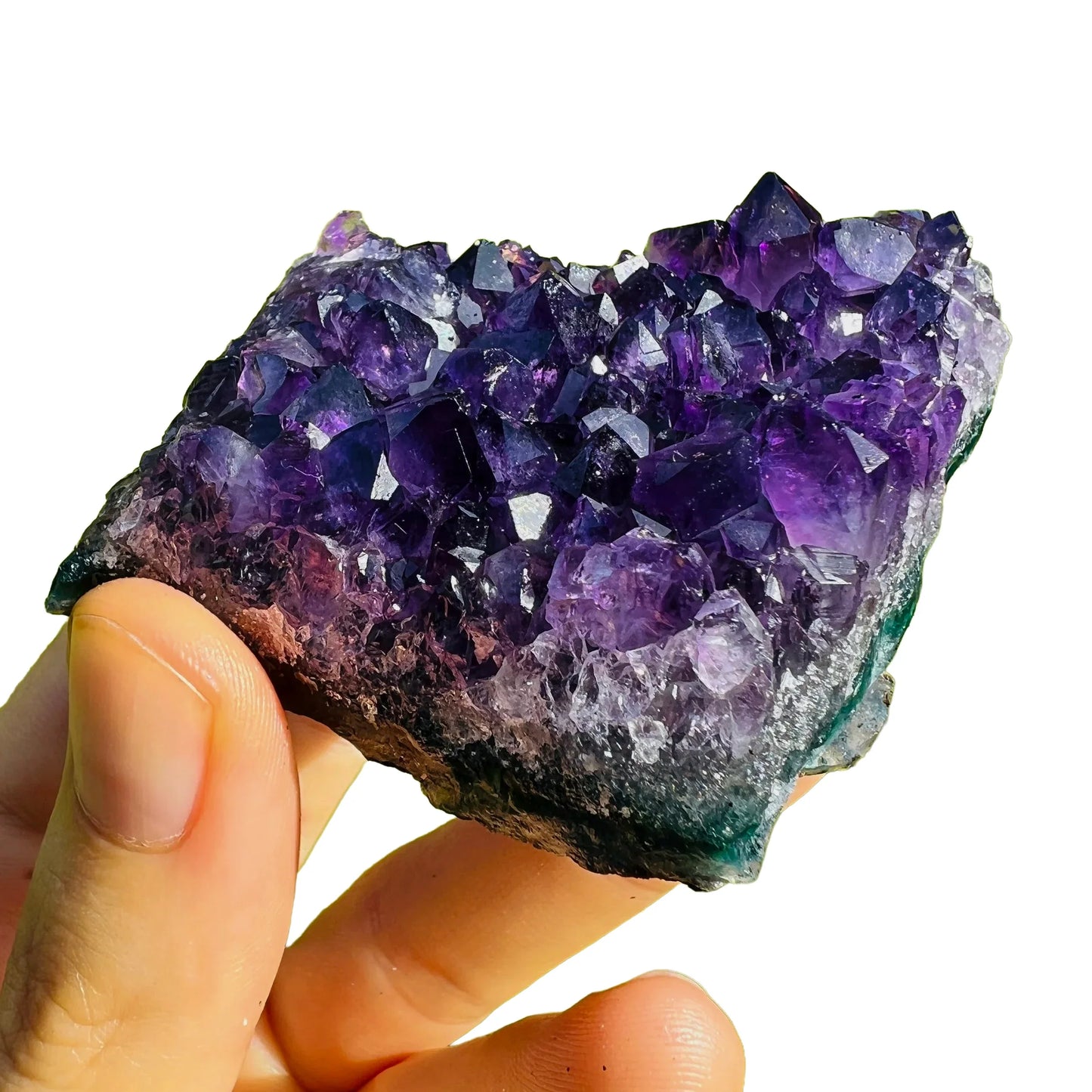 Back view of Grade AAA Amethyst cluster showing natural surface