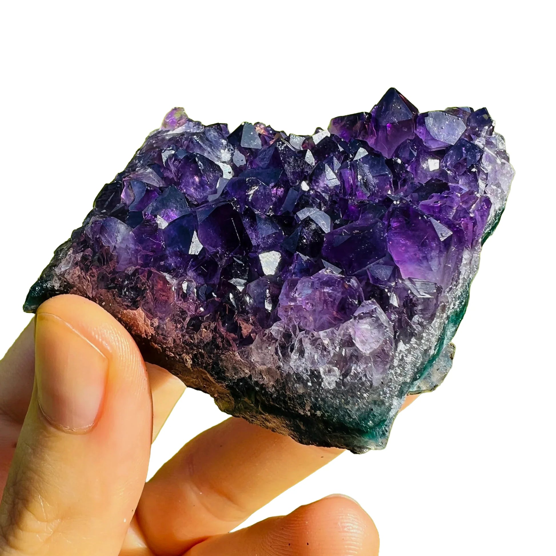 Back view of Grade AAA Amethyst cluster showing natural surface