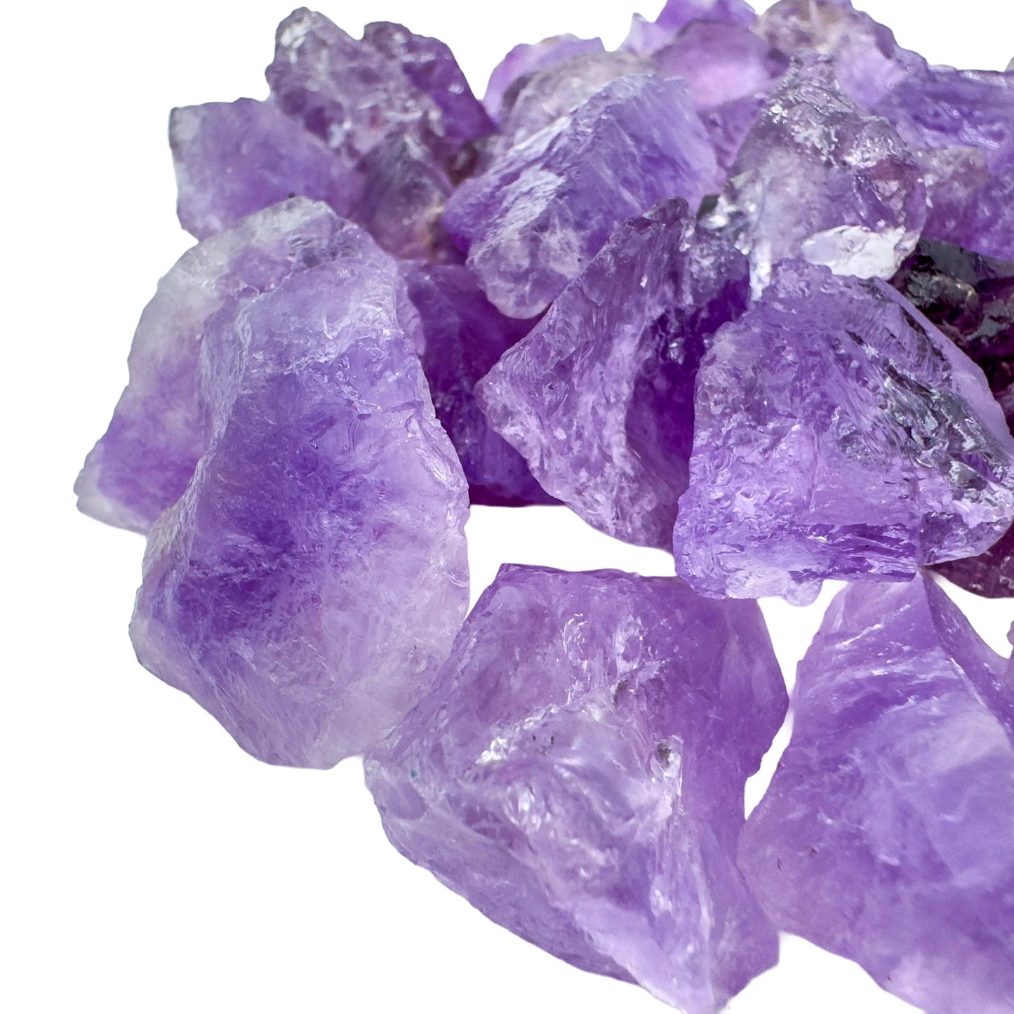 Edge view of Amethyst raw stone, showing characteristic finish, sourced from Brazil.