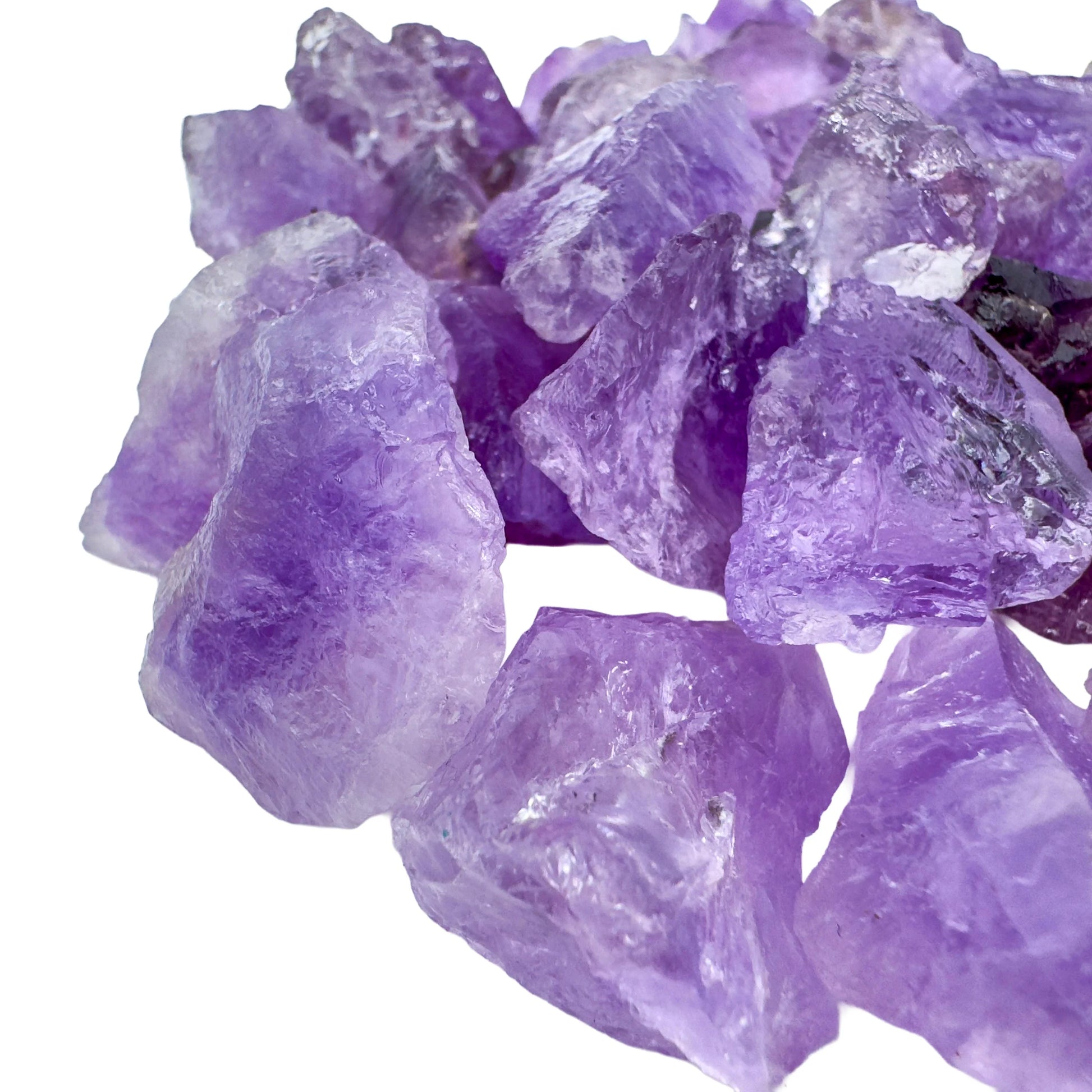Edge view of Amethyst raw stone, showing characteristic finish, sourced from Brazil.