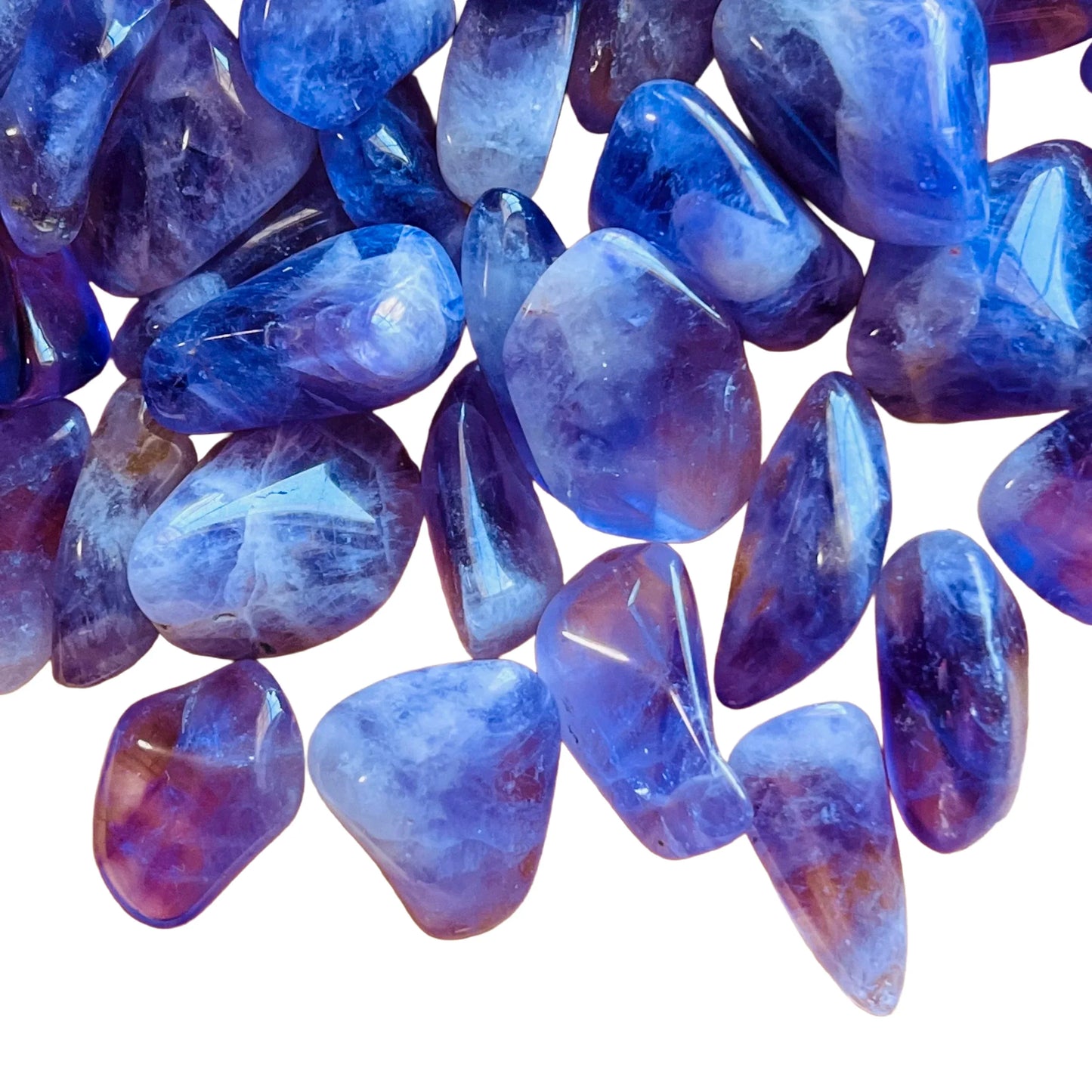 Near view of Amethyst tumbled stone, sourced from Madagascar.