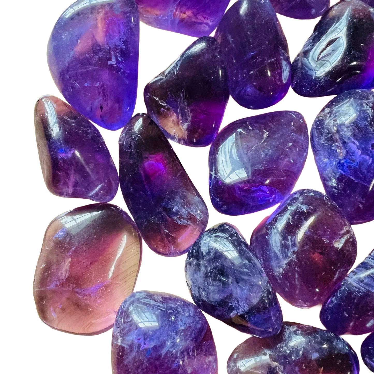 Full profile of Grade AAA Amethyst tumbled stone ready to ship from Beyond Bohemian