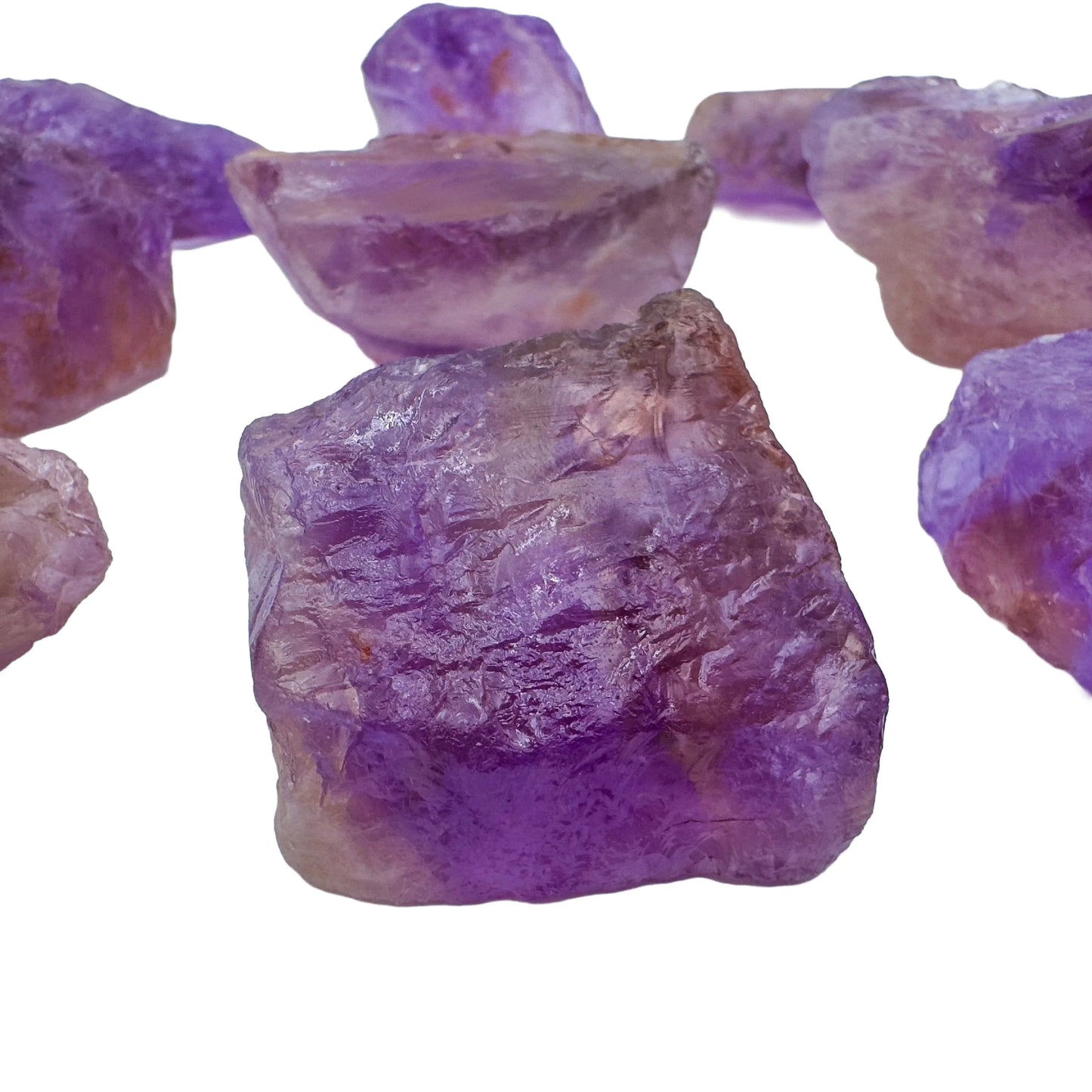 Overhead view of Ametrine raw stone, showing untreated character, to support Focus and Manifestation.