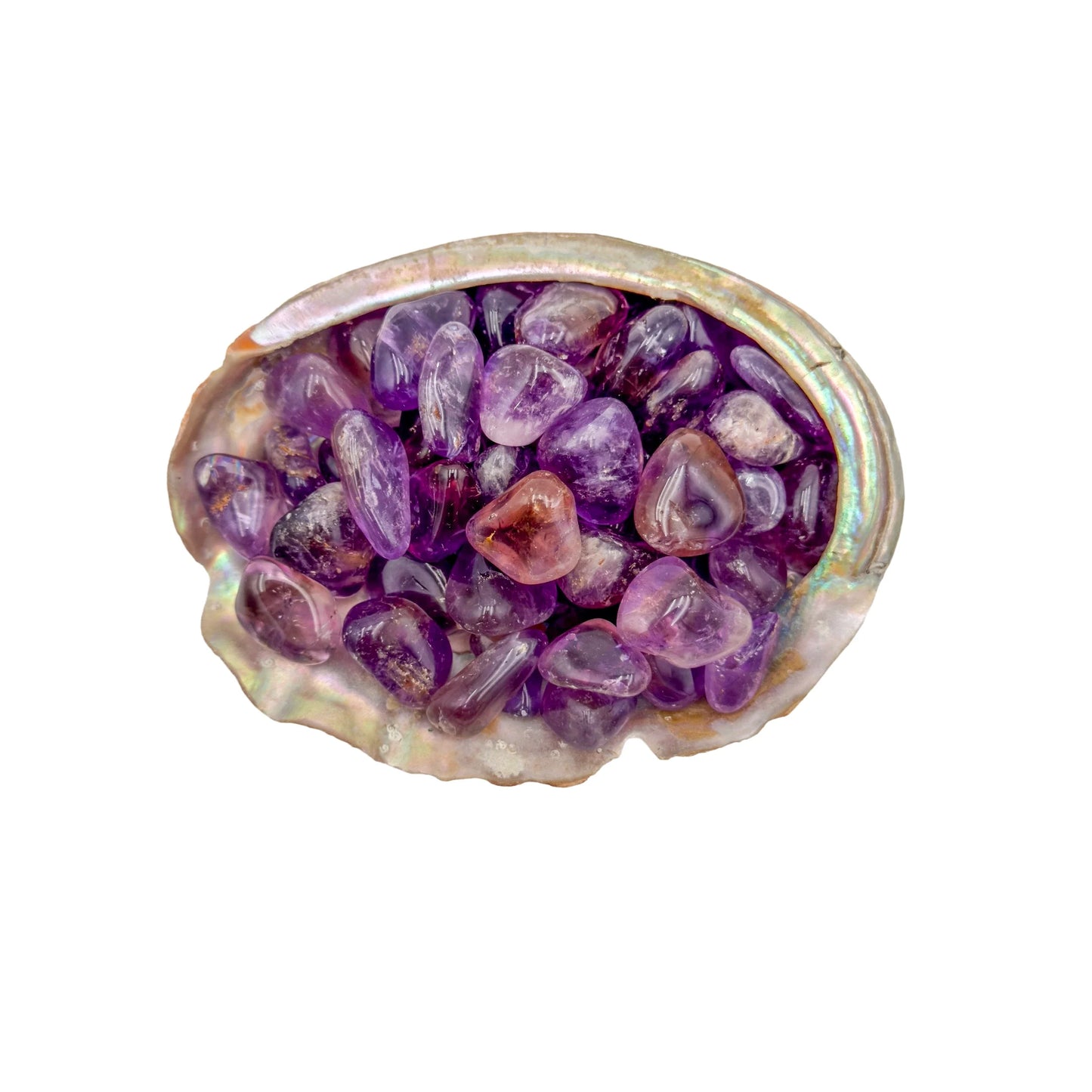 Color detail of Ametrine tumbled stone, often worked with for Focus and Manifestation.