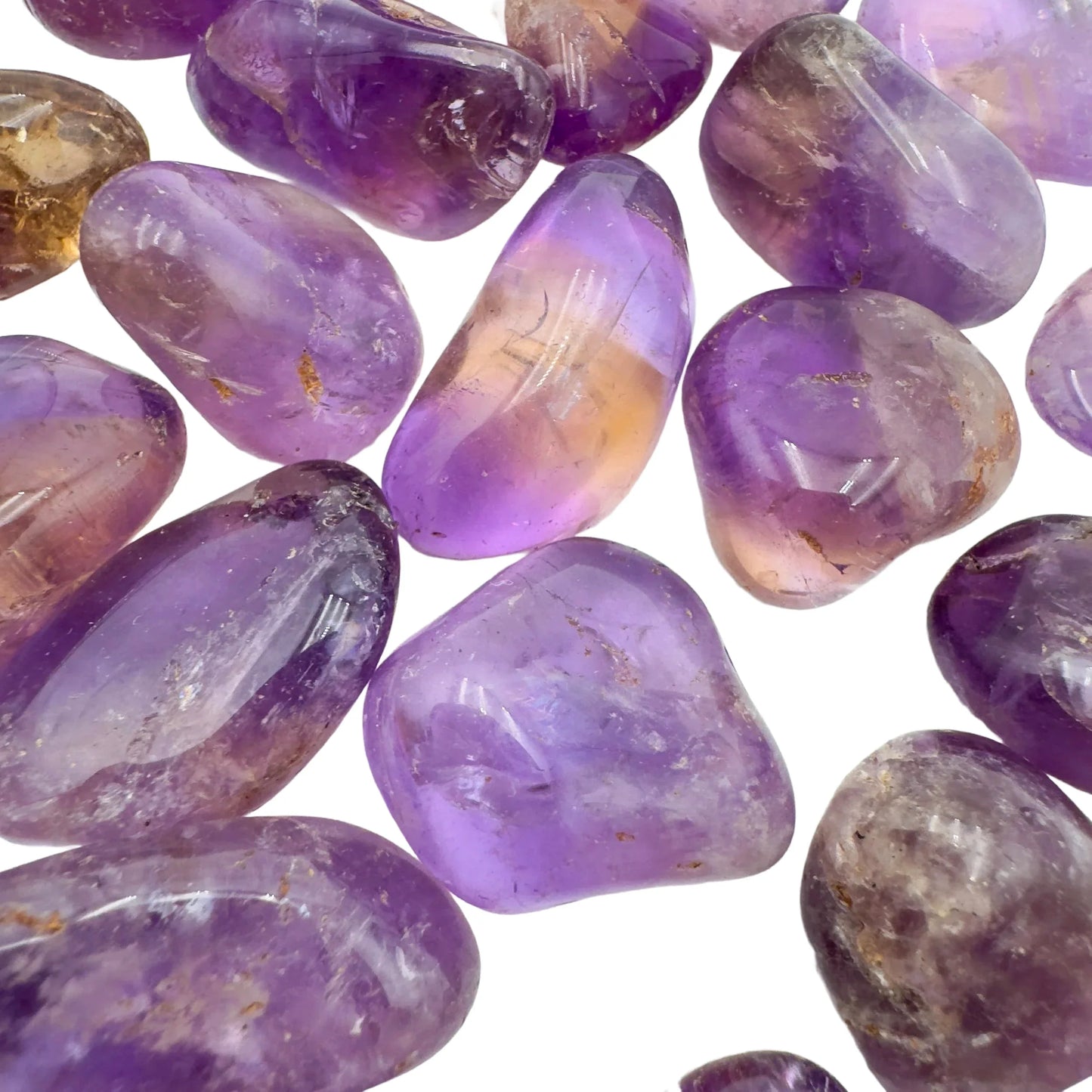 Scale reference of a single Ametrine tumbled stone from Ángel Sandoval Province, Bolivia.