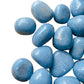 Close detail of blue Angelite tumbled stone, showing glassy finish.