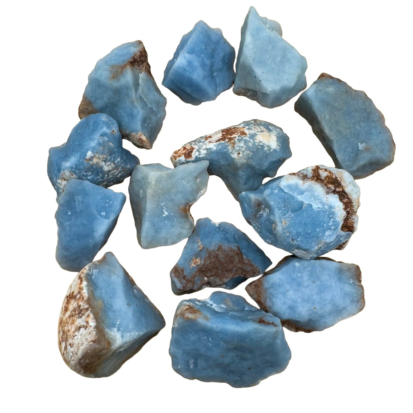 Color detail of Angelite raw stone, from Peru, showing subtle veining.