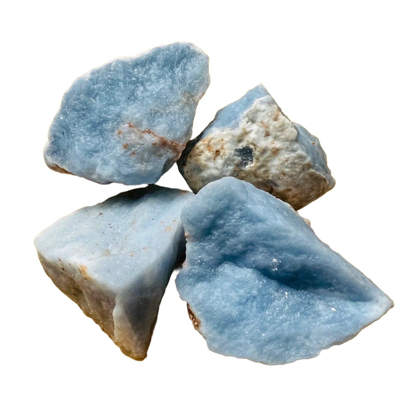Back view of Grade A Angelite raw showing natural surface