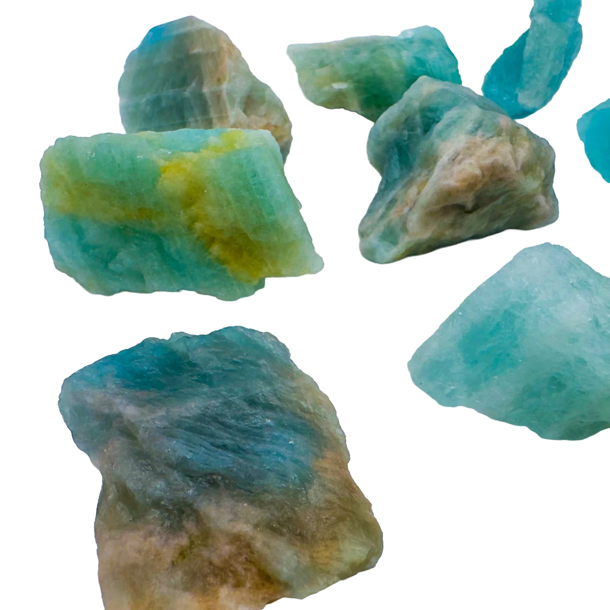 Looking down on Aquamarine raw stone, traditionally used for Stress Relief, from Brazil.