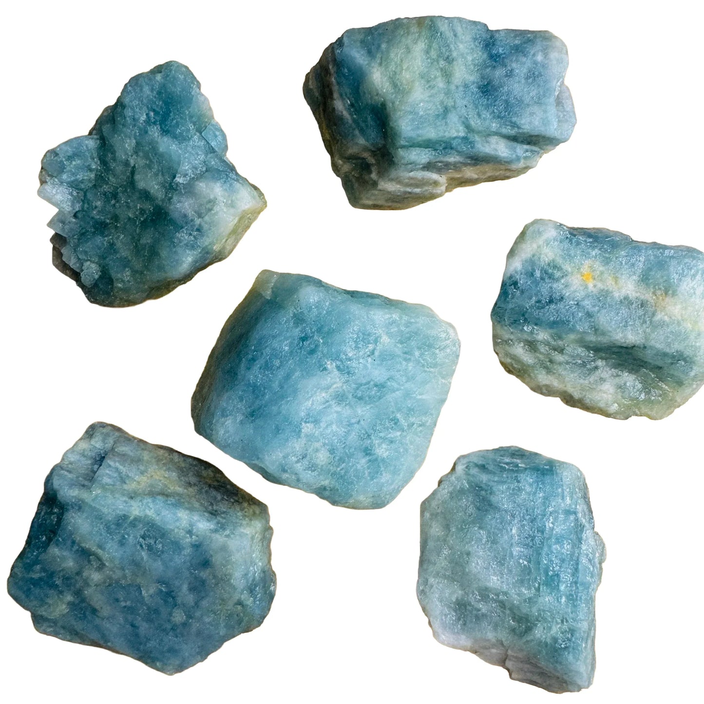 Up-close view of Aquamarine raw stone, for Stress Relief.