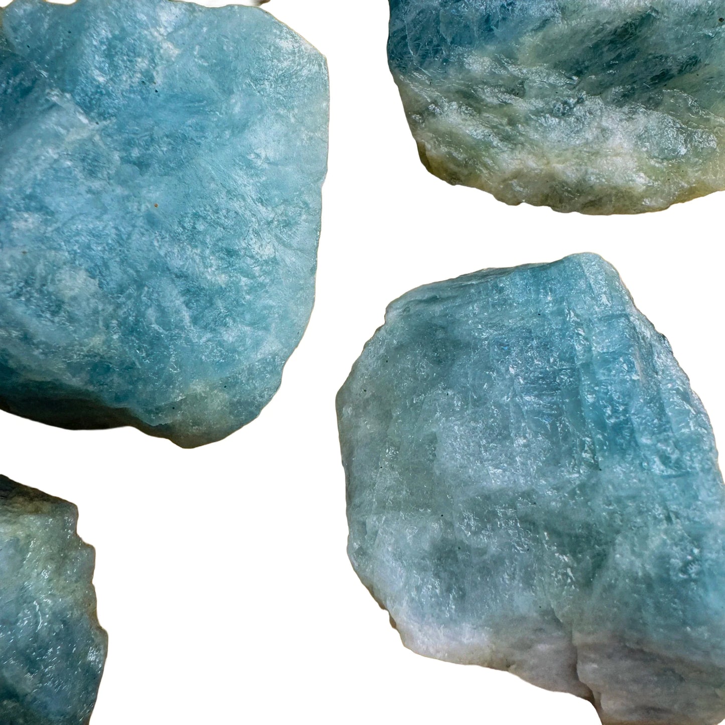 Plan view of Aquamarine raw stone, Brazil-sourced, traditionally used for Stress Relief.