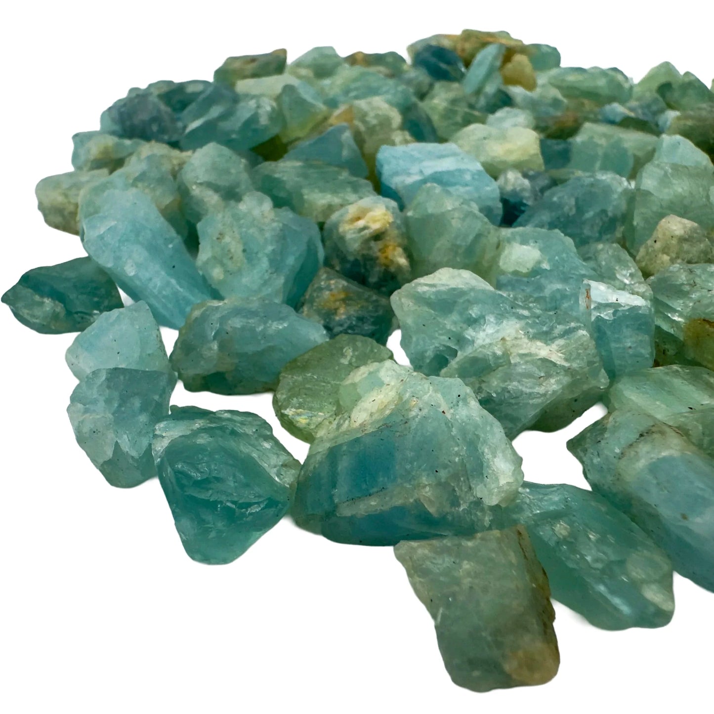 Bird's-eye view of Aquamarine raw stone, showing characteristic finish.