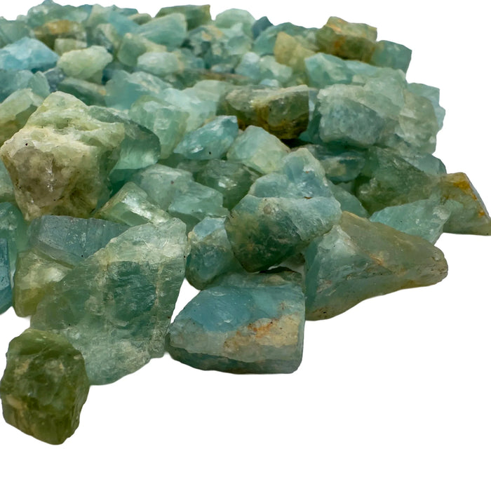 Rear view of Aquamarine raw stone, showing natural patina, from Angola.