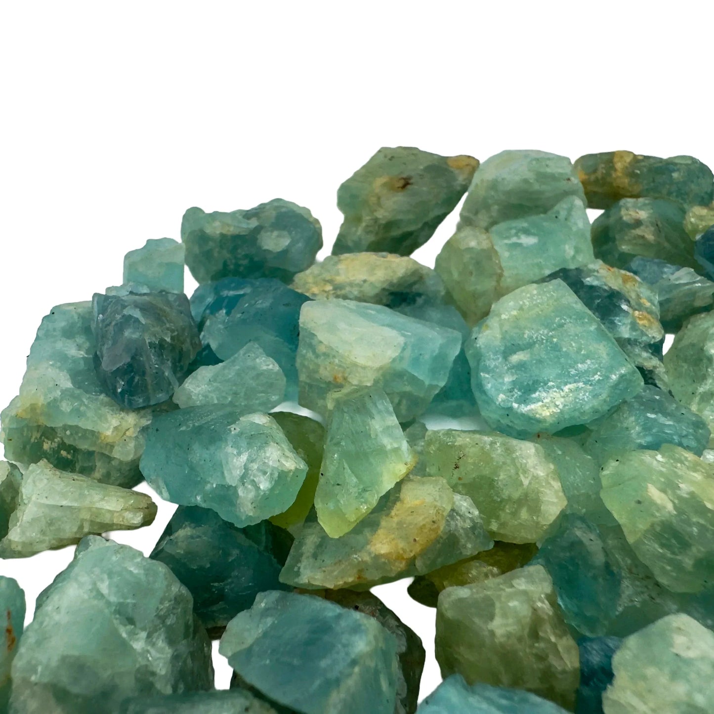 Natural light view of one Aquamarine raw stone for scale, from Huíla Province, Angola.