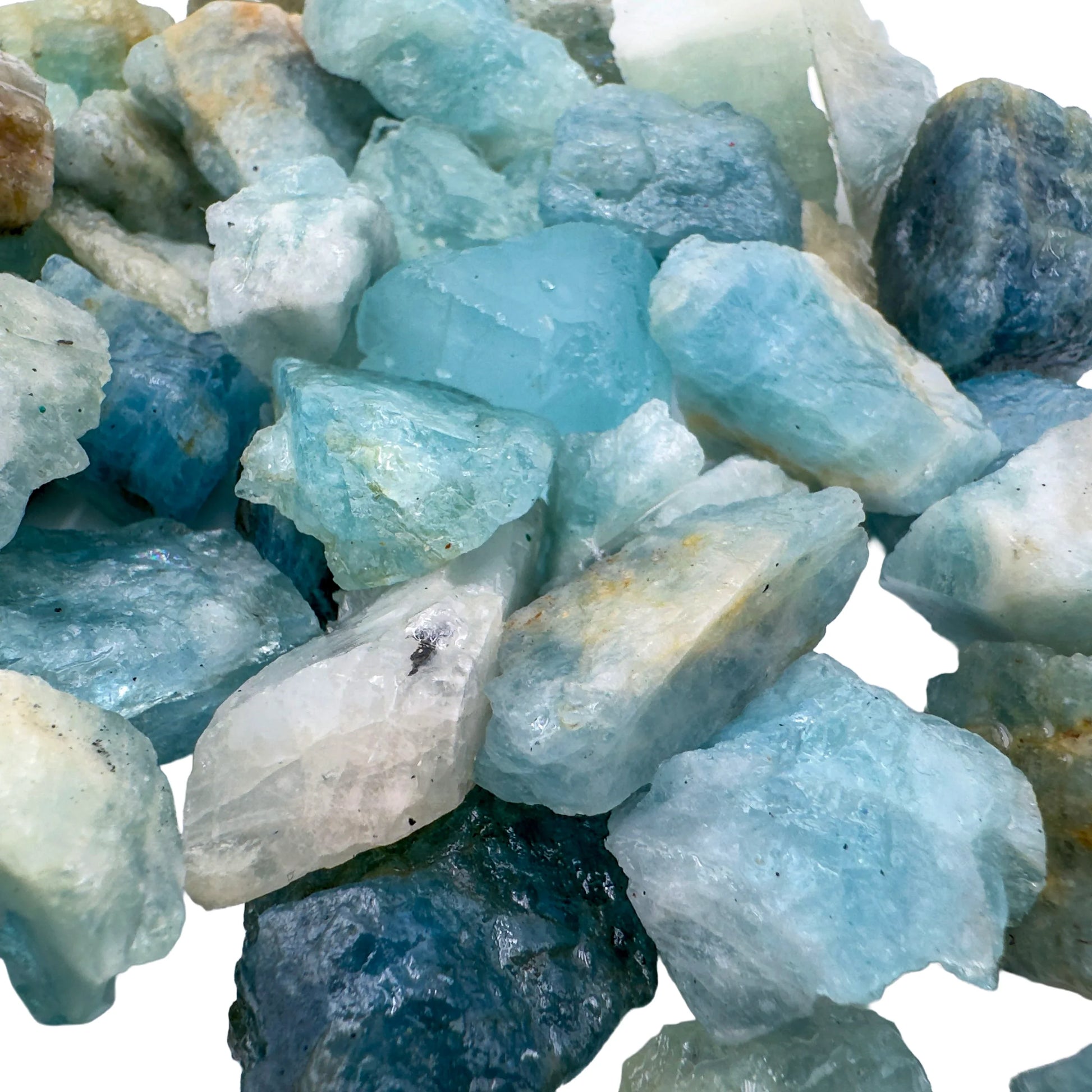 Aquamarine raw crystals Brazil AA grade detail