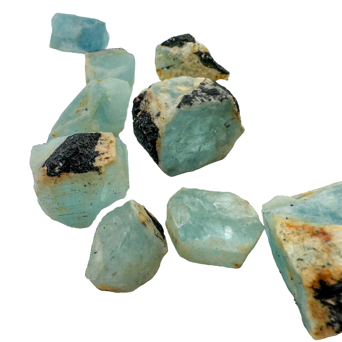 Aquamarine Raw Crystals with Black Tourmaline | A Grade | Namibia | 0.50–1.25 Inch