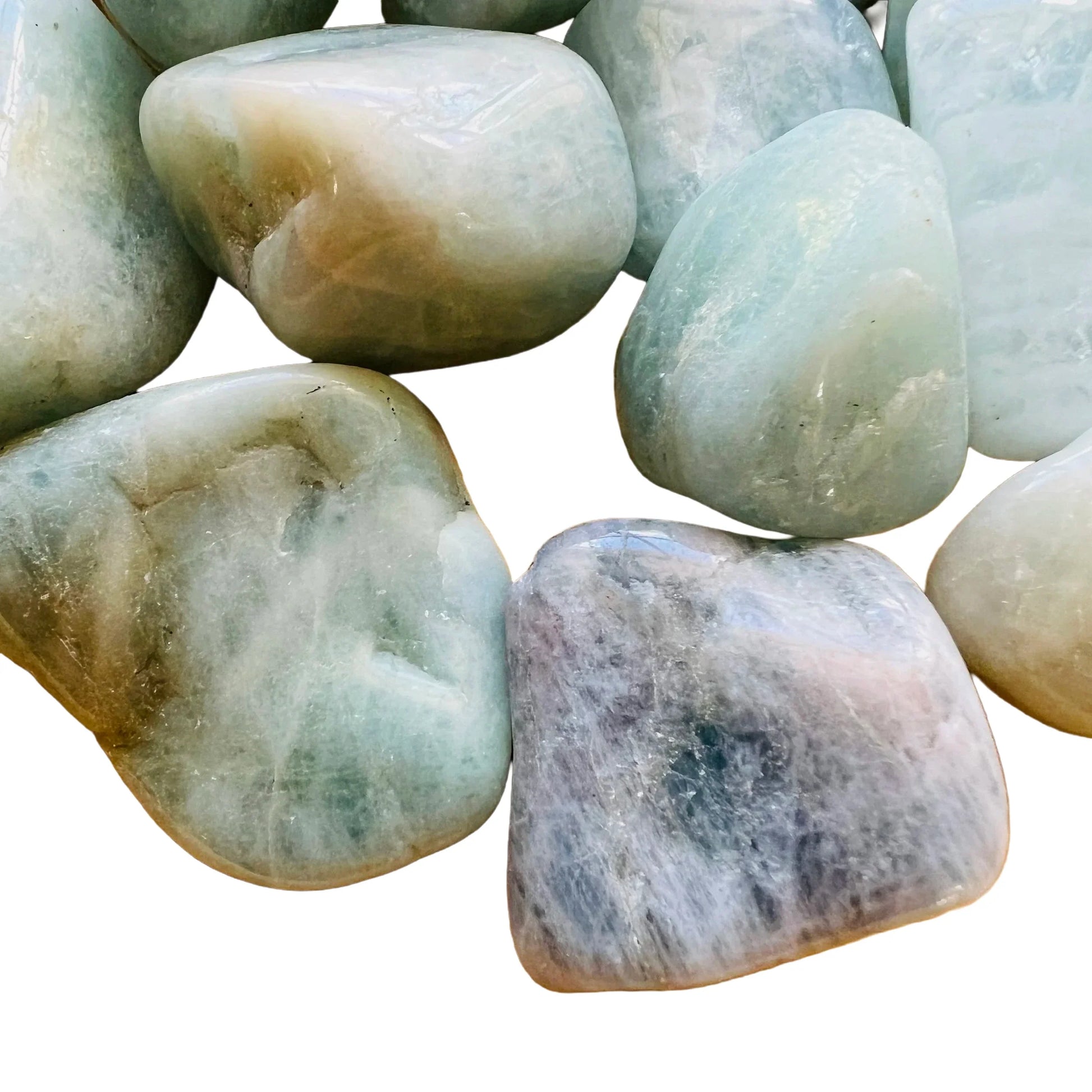 Bottom side of Aquamarine tumbled stone, hand-selected from Minas Gerais, Brazil.