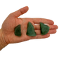 Three AA Grade Green Aventurine raw stones, 1 to 2 inches, held in hand for scale, from Minas Gerais, Brazil.