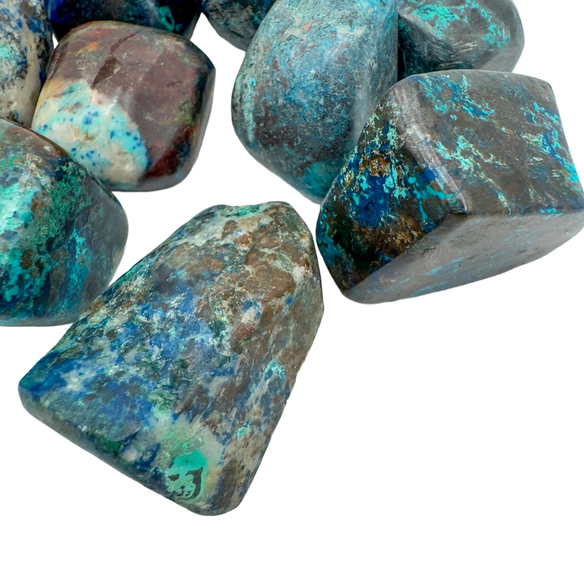 Reverse side of Azurite tumbled stone, linked to Intuition.
