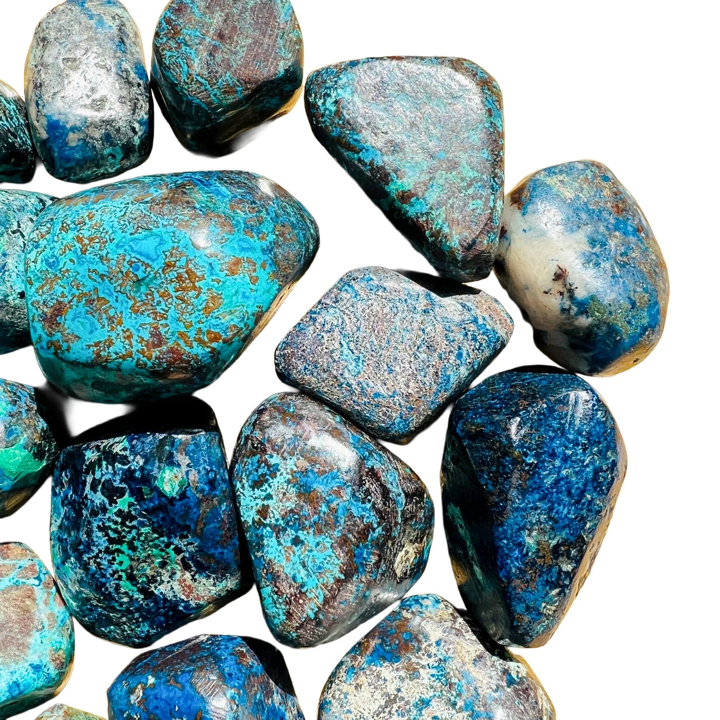 Back view of Grade AA Azurite tumbled stone showing natural surface