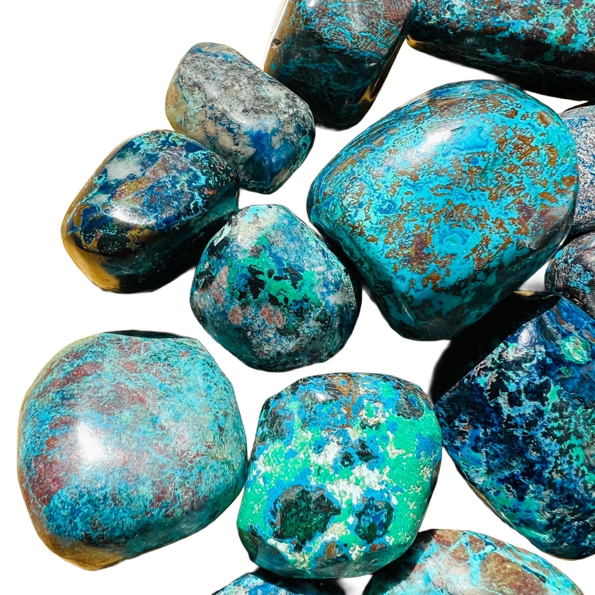 Full profile of Grade AA Azurite tumbled stone ready to ship from Beyond Bohemian