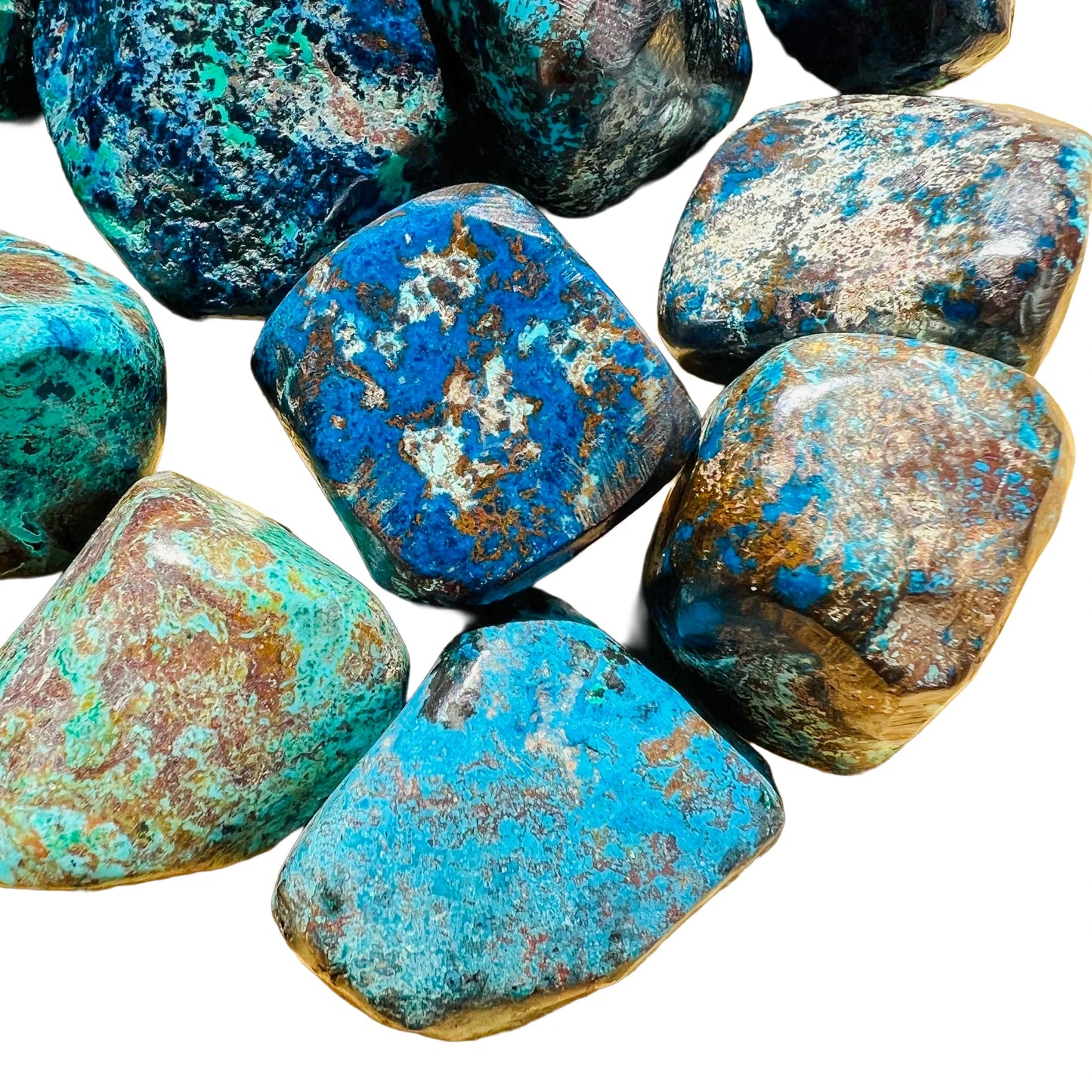 Full profile of Grade AA Azurite tumbled stone ready to ship from Beyond Bohemian