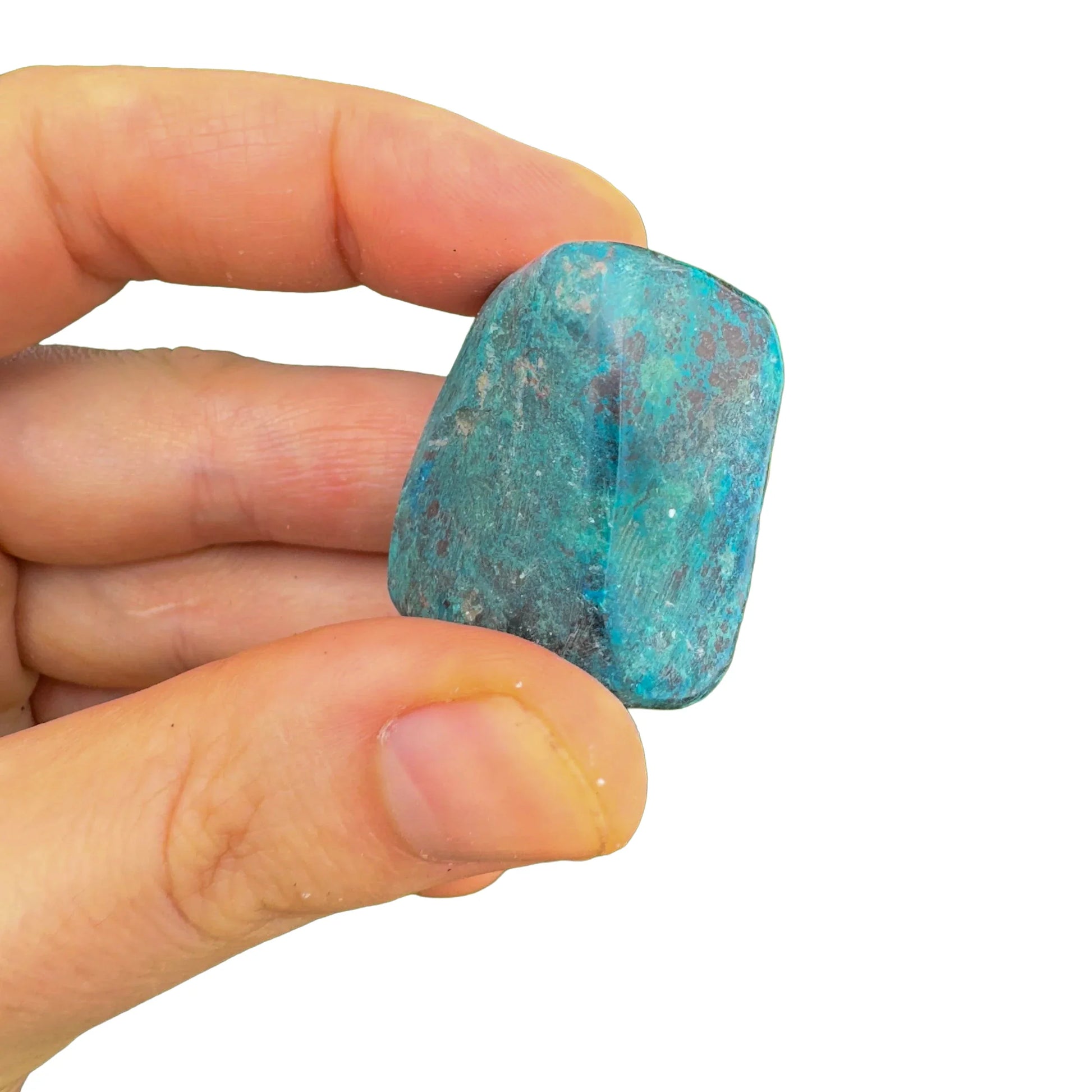 Full profile of Grade AA Azurite tumbled stone ready to ship from Beyond Bohemian