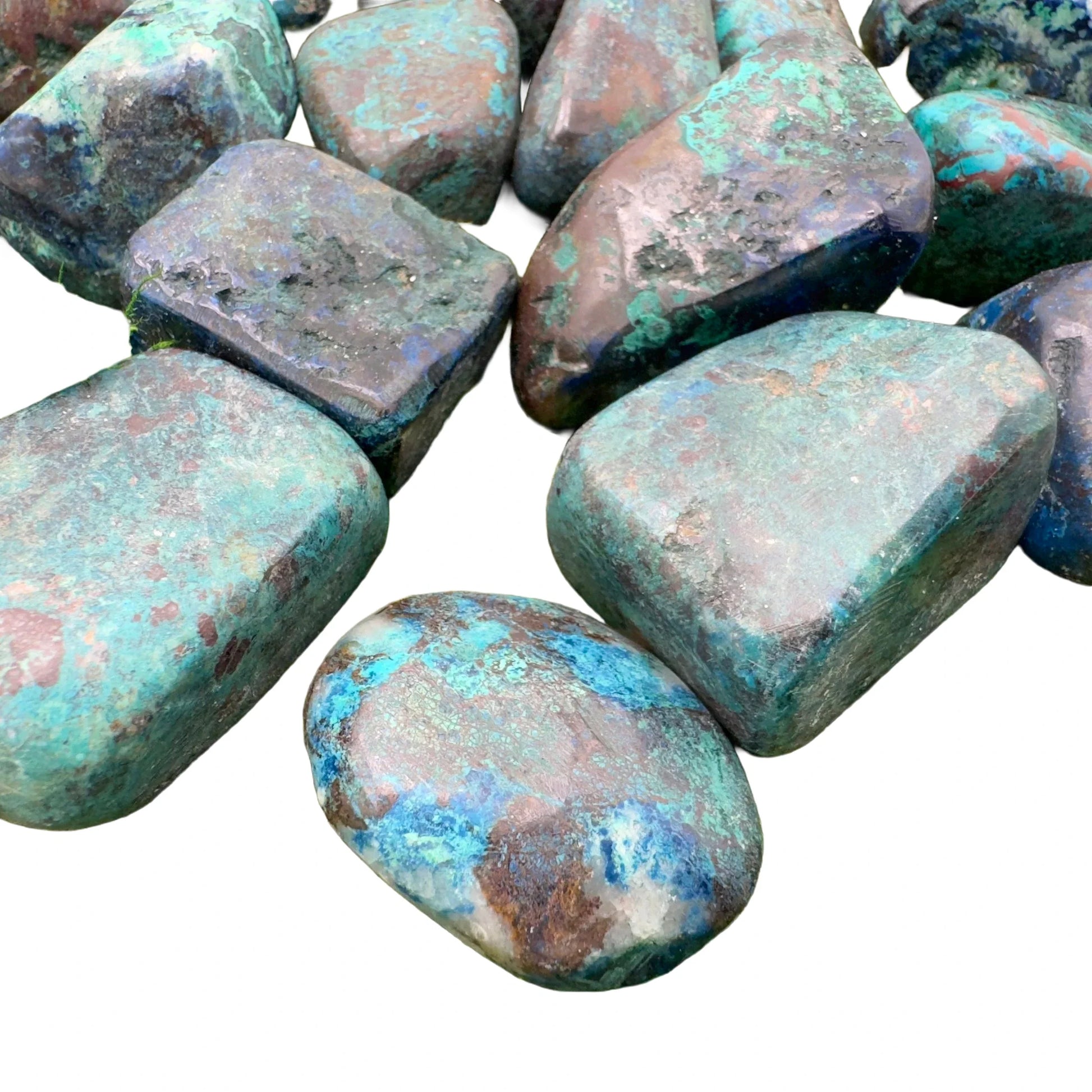 Full profile of Grade AA Azurite tumbled stone ready to ship from Beyond Bohemian
