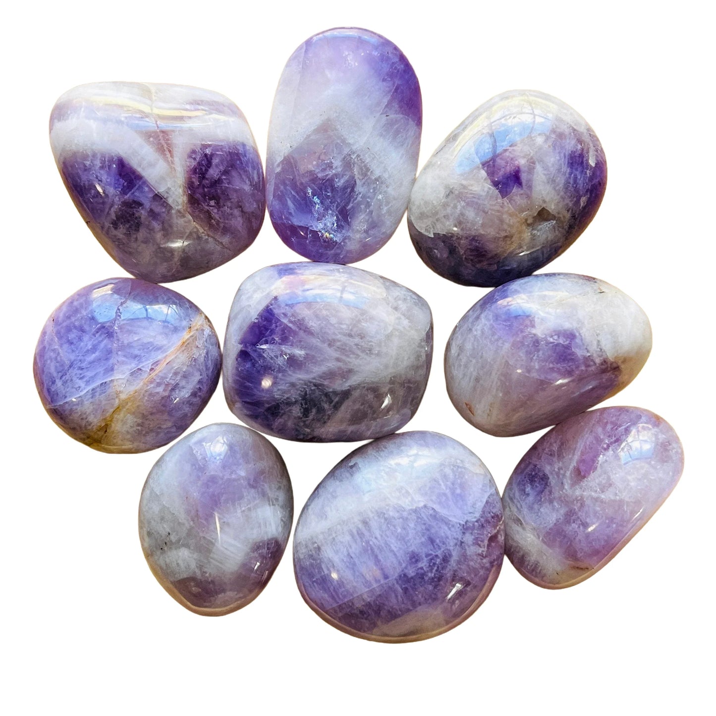 Full profile of Grade A Banded Amethyst palm stone ready to ship from Beyond Bohemian