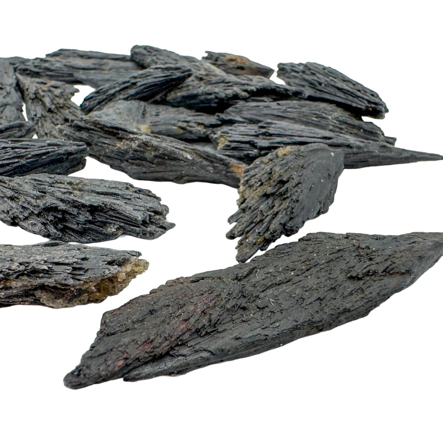 Plan view of Grade A Black Kyanite raw stone, hand-selected from Minas Gerais, Brazil, for Protection.
