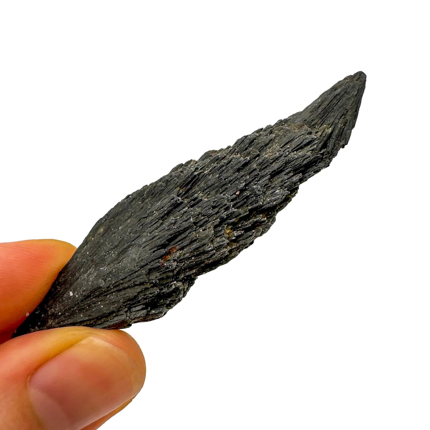 Back view of Grade A Black Kyanite raw showing natural surface