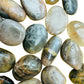 Color detail of Black Moonstone tumbled stone, from Madagascar, to support Grounding.