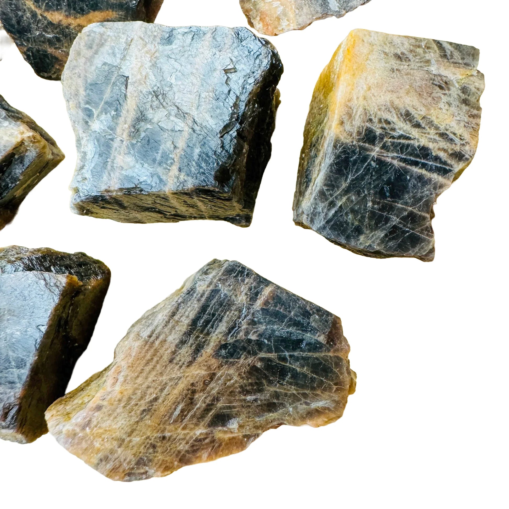 Profile view of Black Moonstone raw stone, Madagascar-sourced.