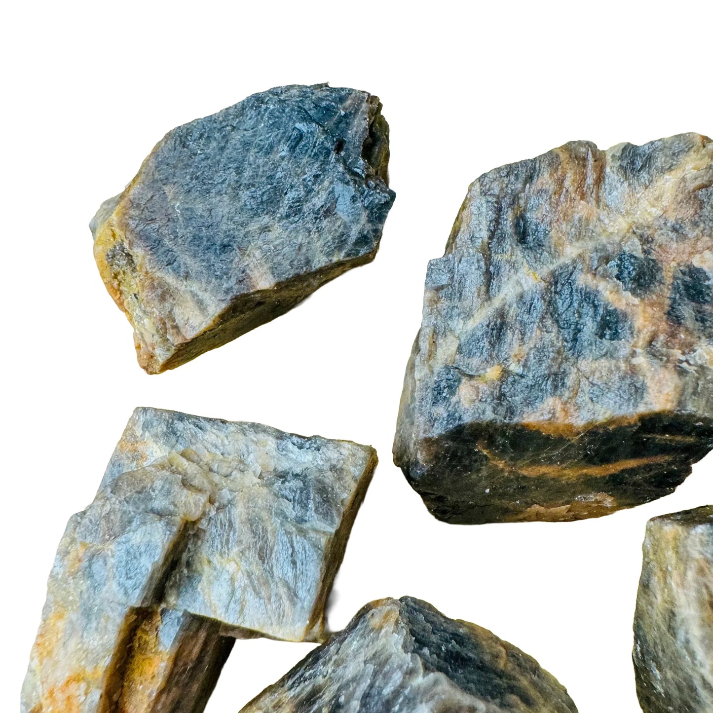 Bottom side of Black Moonstone raw stone, hand-selected from Amoron'i Mania, Madagascar, showing characteristic color.